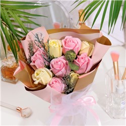 Букет из мыльных роз, розово-желтый, 9 шт.