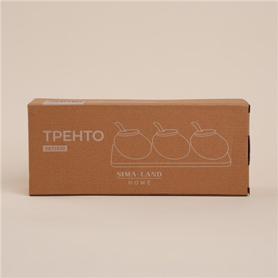 Банки для сыпучих SL Home «Тренто», 150 мл, набор 3 шт., с ложками, на деревянной подставке, фарфор, белые