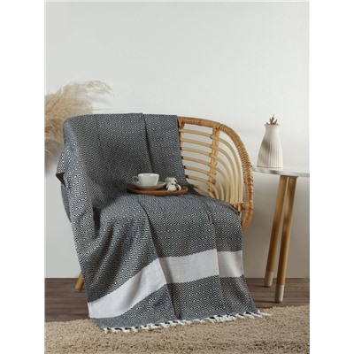 Плед с кисточками «Этель» East, 100×180 см, тёмно-серый