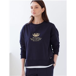 Свободный свитшот с принтом и разрезами из эластичного футера двухнитки без начеса