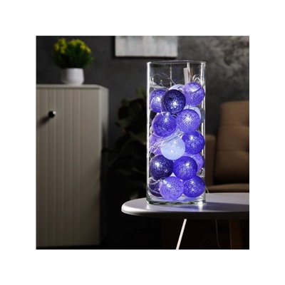 Гирлянда «Нить» 5 м с насадками «Клубки сиреневые», IP20, прозрачная нить, 20 LED, свечение белое, 220 В