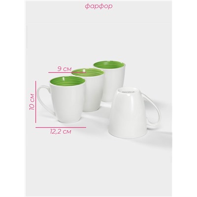Кружки Доляна «Палитра», 350 мл, набор 4 шт., фарфор, белые, зелёные