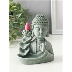 Подставка для благовоний «Будда и фонтан с лотосом», песчаник, стелющийся дым, 7×10.5×13 см