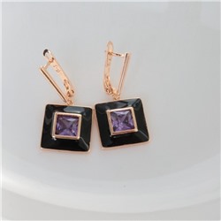 Серьги подвески с камнем коллекция "Дубай", покрытие позолота, вставка: эмаль и фианиты, цвет: черный и фиолетовый, арт.215.282