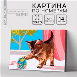 Картина по номерам на холсте с подрамником «Котёнок с клубком», 30×20 см