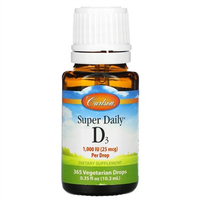 Carlson Labs, Super Daily D3, 1000 МЕ, 10,3 мл (0,35 жидк. унции)