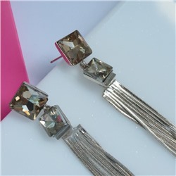 Серьги бижутерия висячие цепочки с крупным камнем, вставка: фианиты, цвет: шампань, арт.101.261