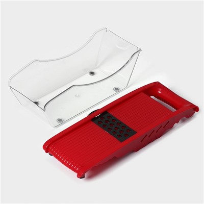 Тёрка с лотком Доляна Vegan, 6 насадок, 30×10.5×11 см, цвет зелёный, овощечистка металлическая, цвет красный