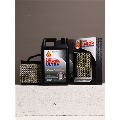 Подарочный набор Super Ultra, гель для душа канистра 500 мл и мочалка лента, HARD LINE