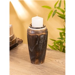 Подсвечник из дерева джати, d=7 см, 12×12×23 см, тёмно-коричневый