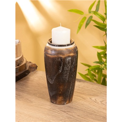 Подсвечник из дерева джати, d=7 см, 12×12×23 см, тёмно-коричневый