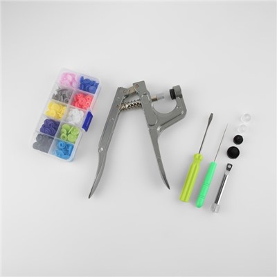 Набор для установки пластиковых кнопок: кнопки, d=12 мм, 50 шт., щипцы, шило, отвёртка, в органайзере