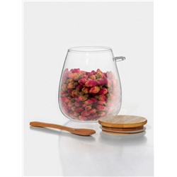 Банка для хранения с ложкой «Эко», 1 л, 12×14.4 см, с бамбуковой крышкой, стекло, прозрачная