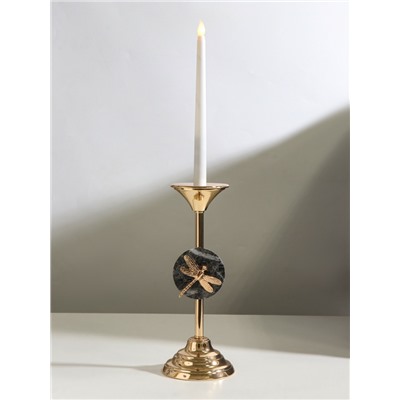 Металлический подсвечник на 1 свечу «Стрекоза», золото, d=2.2 см, 11.5×11.5×29 см