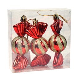 Елочное украшение Конфетка 3 штуки 10 см / 5624 /уп 120/ микс