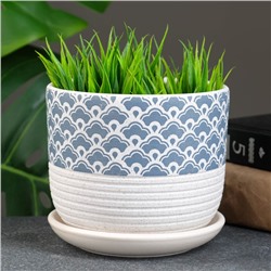 Горшок для цветов «Хоккайдо», керамический, с поддоном, 700 мл, белый с голубым орнаментом