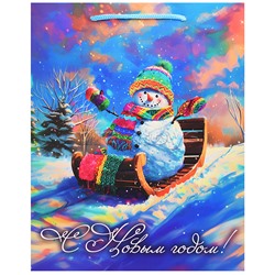 Бумажный пакет для сувенирной продукции с ламинацией, с шириной основания 26 cм