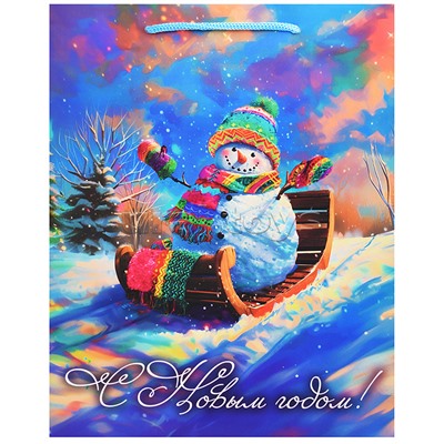 Бумажный пакет для сувенирной продукции с ламинацией, с шириной основания 26 cм