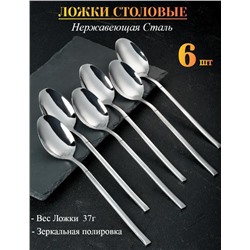 Набор столовых ложек на 6 персон, нержавеющая сталь, хром