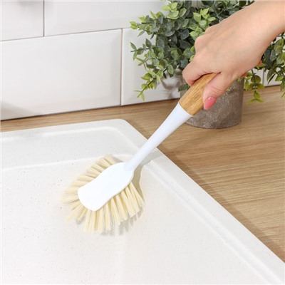 Щётка для посуды Доляна Meli, 8×6.5×29 см, бамбуковая ручка, цвет бежевый