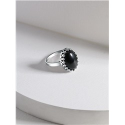 Кольцо из серебра с нат.чёрным агатом родированное 925 пробы 1-4064р442
