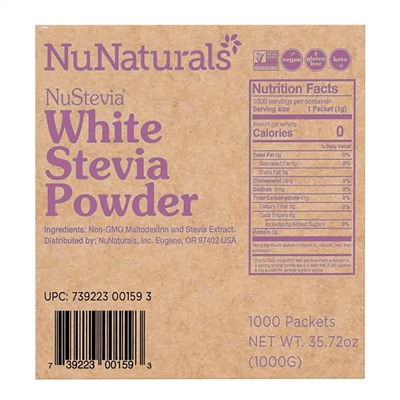 NuNaturals, NuStevia, порошок белой стевии, 1000 пакетиков, 1000 г (2,23 фунта)