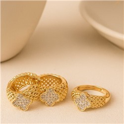 Комплект ювелирной бижутерии Итальянское золото (покрытие желтое 14к) серьги и кольцо 18 р, вставка: фианиты, цвет: прозрачный, арт.217.385-18