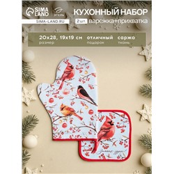 Набор кухонный Winter birds варежка-прихватка 20×28 см, прихватка 19×19 см,100%хлопок