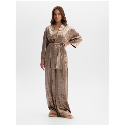 Костюм домашний женский (жакет, брюки) KAFTAN Velvet, размер 40-42, цвет кофейный