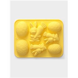 Форма для выпечки Доляна «Пасха», силикон, 7 ячеек, 18.5×14.5×2.5 см, жёлтая