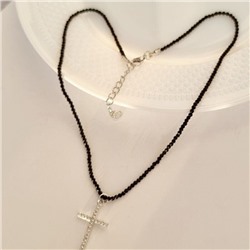 Чокер из бисера с подвеской крест, вставка: бисер черный, арт.001.714