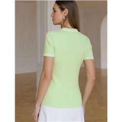 Джемпер с воротником-поло с коротким рукавом тонкой вязки из вискозы