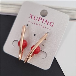 Серьги коллекция "Xuping" галочки, покрытие: позолота, вставка: исск.жемчуг, цвет: красный, Х000773173, арт.001.639