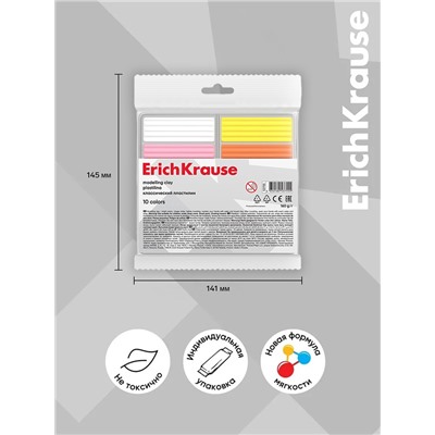 Пластилин ErichKrause Basic light pack, 10 цветов, 160 г, европодвес, в пакете