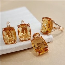 Комплект ювелирной бижутерии коллекция "Дубай" серьги, кулон и кольцо 18 р, покрытие позолота, вставка: стекло, цвет: оранжево-желтый, арт.313.467-18