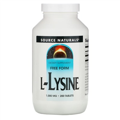 Source Naturals, L-лизин, 1000 мг, 200 таблеток