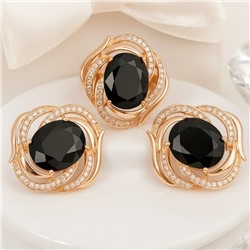 Комплект ювелирной бижутерии коллекция "Дубай" серьги и кольцо 18 р, покрытие позолота, вставка: фианиты, цвет: черный и прозрачный, арт.215.398-18