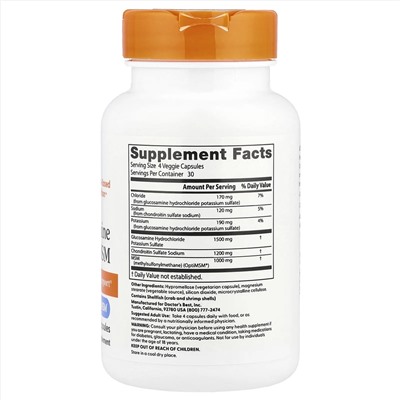 Doctor's Best, глюкозамин, хондроитин и МСМ с OptiMSM, 120 вегетарианских капсул