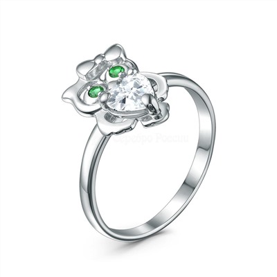 Серьги детские из серебра с фианитами цвета изумруд в форме сердца родированные - Совы 925 пробы С-4568-Р-6