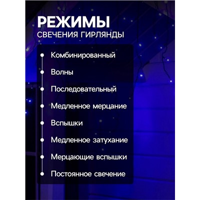 УЦЕНКА Гирлянда «Бахрома» 4×0.6 м, IP44, тёмная нить, 180 LED, свечение синее, 8 режимов, 220 В