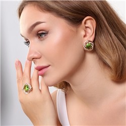 Комплект ювелирной бижутерии коллекция "Дубай" серьги и кольцо 18 р, покрытие позолота, вставка: фианиты, цвет: светло-зеленый и прозрачный, арт.215.400-18