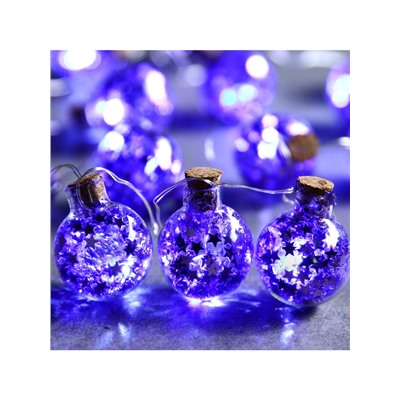 Гирлянда «Нить» 1.6 м с насадками «Синие шарики», IP20, серебристая нить, 15 LED, батарейки ААх2 (нет в комплекте), свечение белое