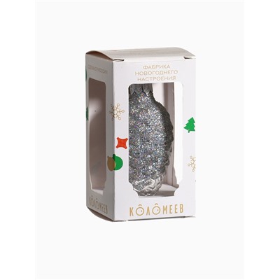 Ёлочное украшение «Шишка в снегу», в подарочной упаковке, h=8 см, серебро