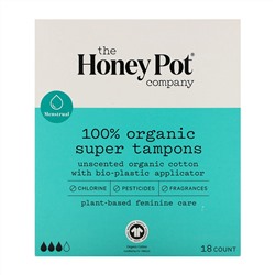 The Honey Pot Company, 100% Organic Super Tampons, 18 Count