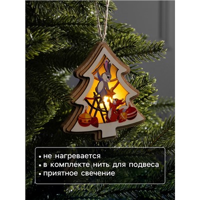 Подвеска световая «Зайка и белка», 11×12 см, от батареек LR41×3, свечение тёплое белое
