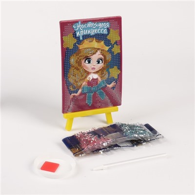 Алмазная мозаика с частичным заполнением на подставке для детей «Настоящая принцесса», 10×15 см
