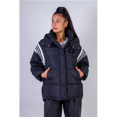 Стильная куртка с капюшоном Оверсайз Евро-зима, демисезон арт.2309 (Черный)