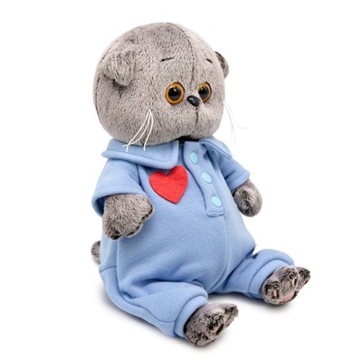 Мягкая игрушка «Кот Басик BABY» в голубом комбинезоне с сердечком, 20 см