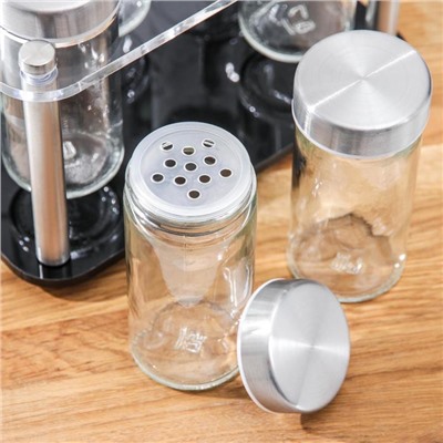 Набор для специй на подставке «Хай-тек», 19×21.5 см, 90 мл, 4×9.5 см, 6 шт.