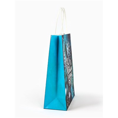 Пакет бумажный подарочный новогодний крафт «С Новым годом» 18×8×25 см